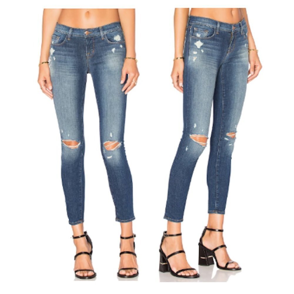J BRAND Ankle Crop Jeans Skinny Distressed Ripped Stretch Denim Women 27 Affin